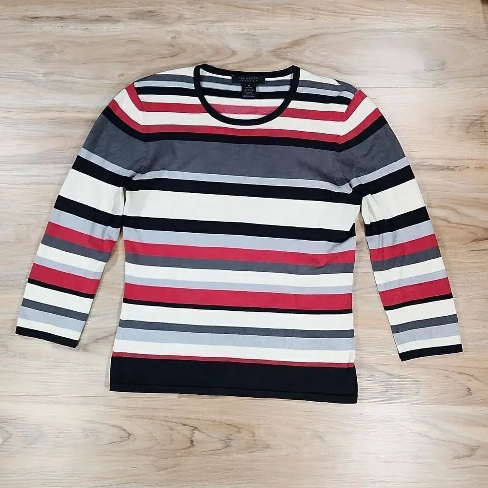 🐞The Limited Gray, Black, & Red Multi Striped Silk Sweater Medium